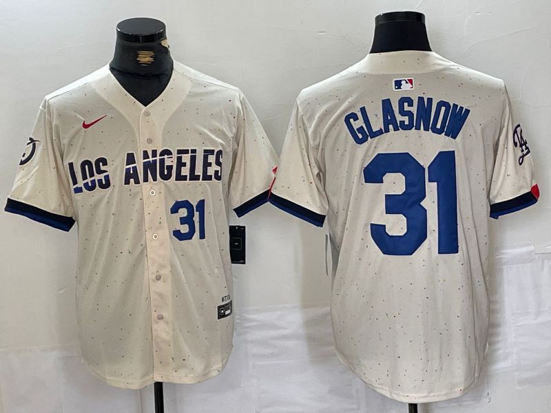 Men Los Angeles Dodgers 31 Glasnow Cream Fashion Nike Game MLB Jersey style 2